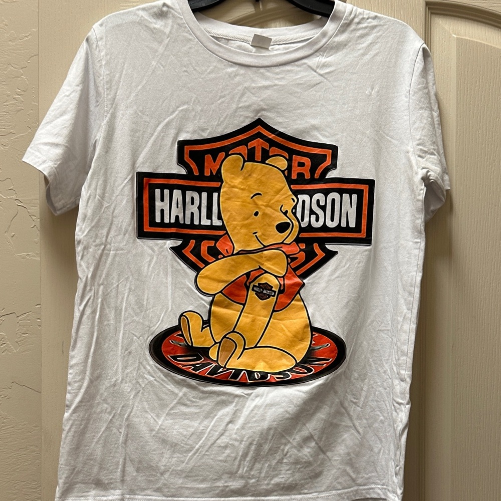 Harley-Davidson White T-Shirt with Pooh Graphic